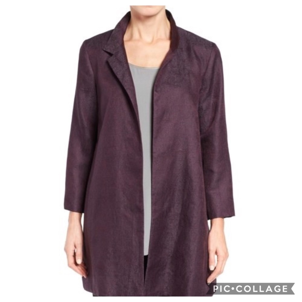 Eileen Fisher Gypsum Jacquard Stand Collar Coat